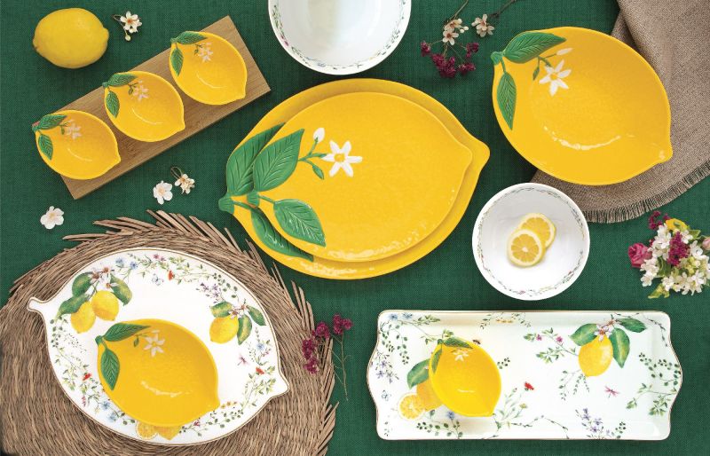 ASSIETTE DESSERT Ø 19CM EN PORCELAINE, FLEURS ET CITRONS, Easylife