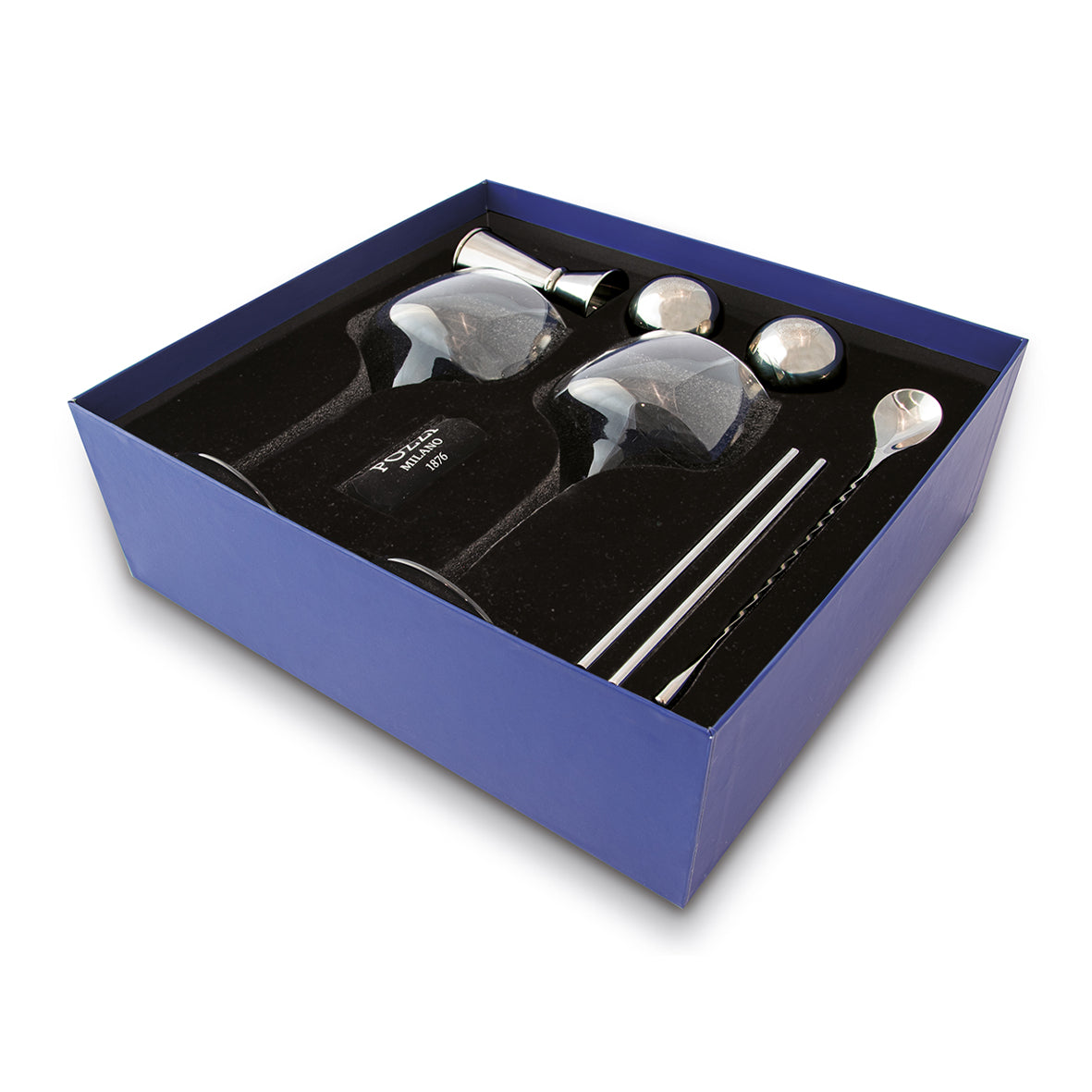 Coffret cocktail 8 pièces argenté, Pozzi