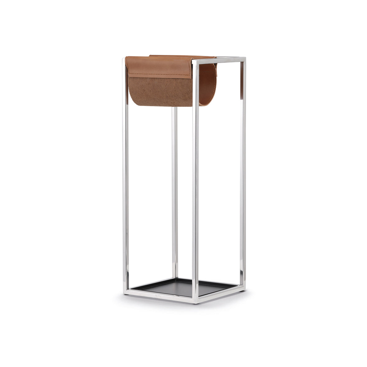 Porte-parapluie en acier et cuir marron, Pozzi