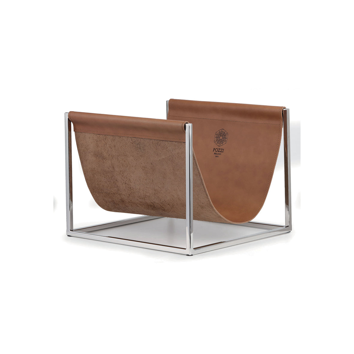 Porte-bûches en acier et cuir marron