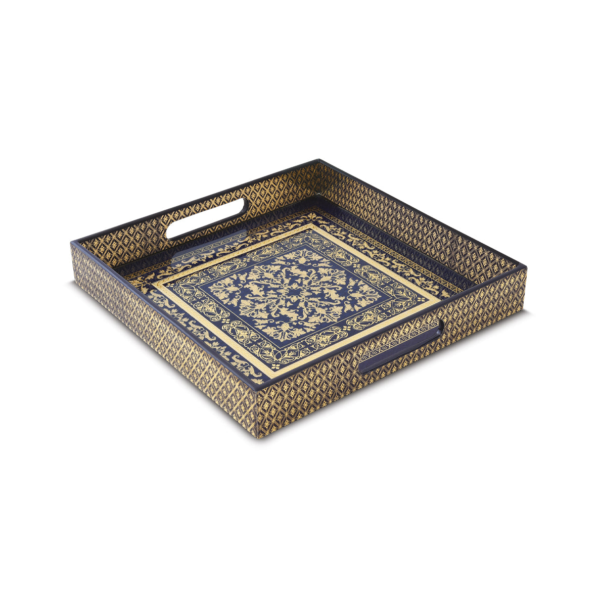Plateau carré en MDF 30x30x4,5 cm BAROQUE BEIGE/BLEU, Pozzi