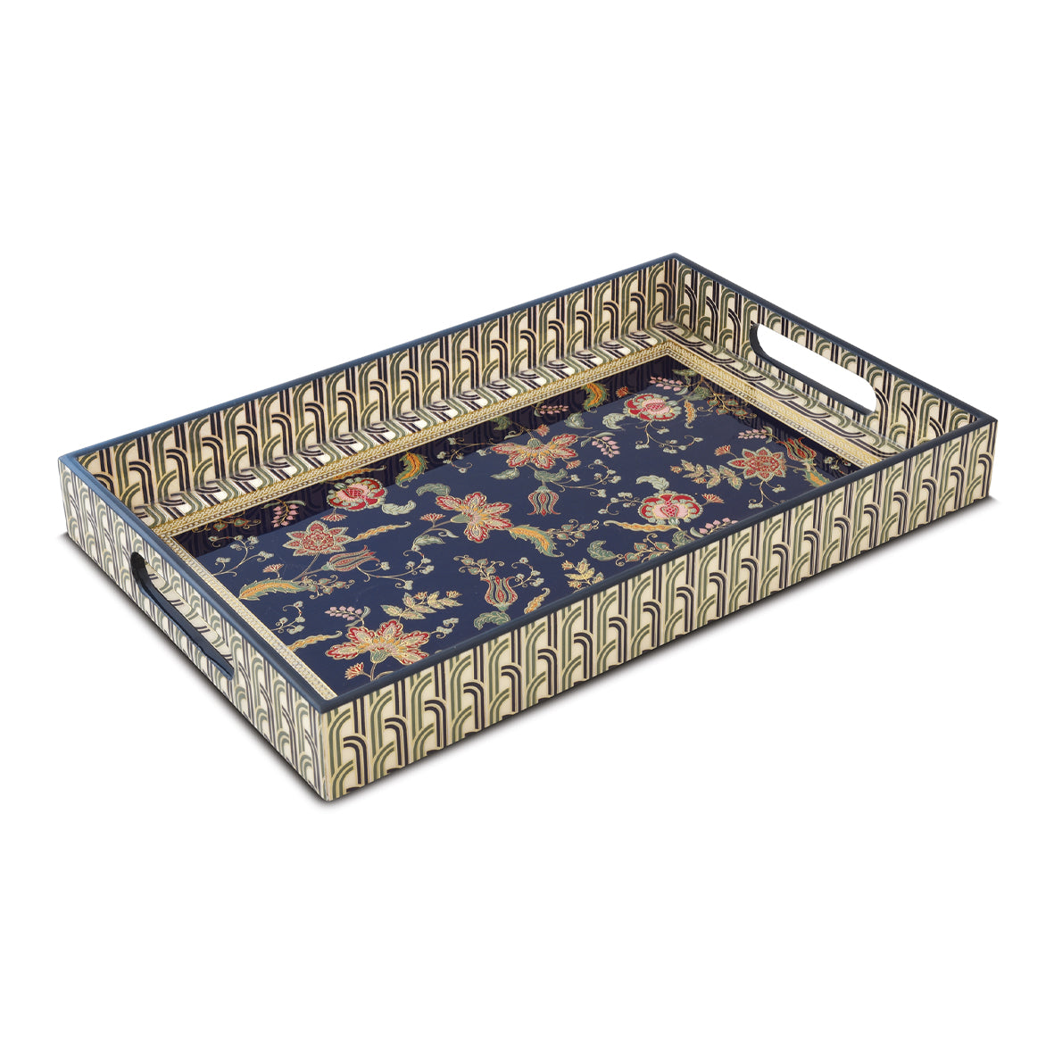 Plateau rectangulaire en MDF 40×25,5×4,5 cm, Paisley Blue, Pozzi
