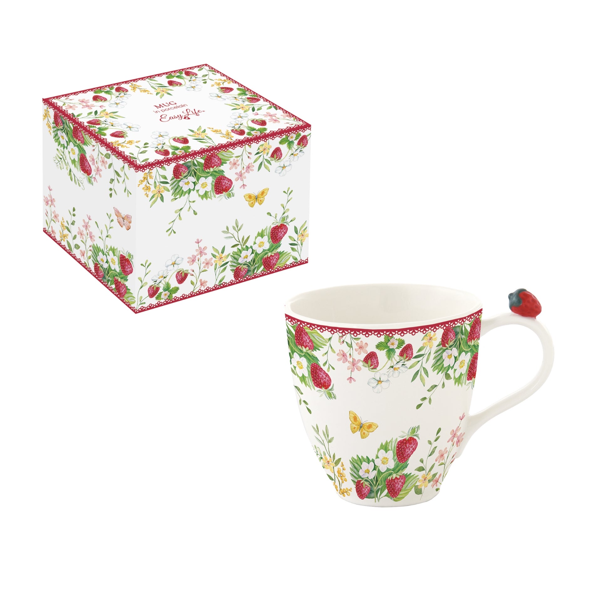 Mug en porcelaine 350 ml en boîte JARDIN DES FRAISES, Easylife