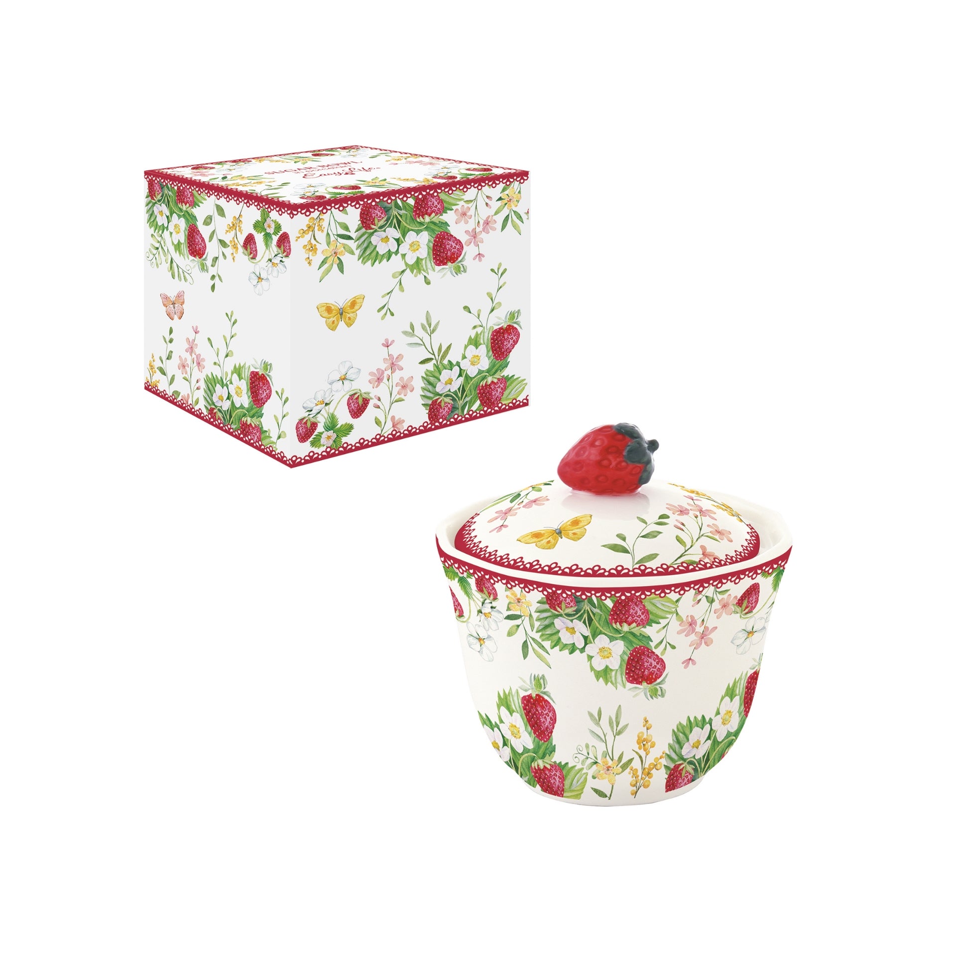 Sucrier en porcelaine 200 ml en boîte JARDIN DES FRAISES, Easylife