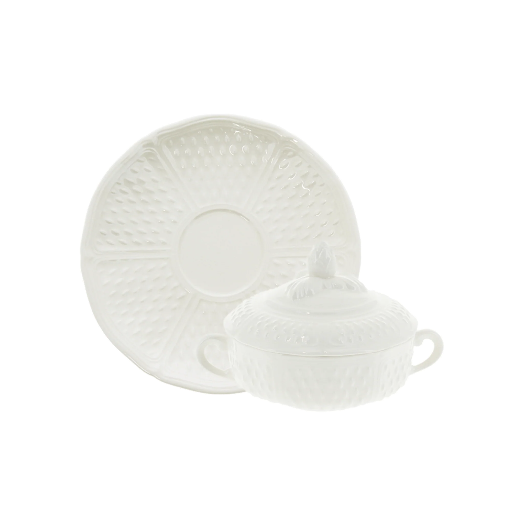 Tasse à bouillon couverte avec soucoupe, Pont aux choux Blanc, Gien