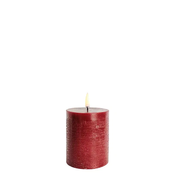 Bougie pilier LED, Rouge Carmin, rustique, 7,8 x 10 cm, Uyuni