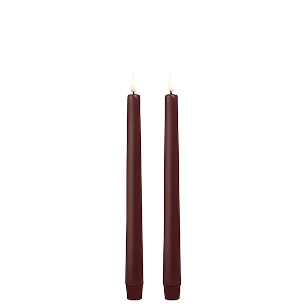 Bougie conique LED, Rouge Vin, lisse, lot de 2, 2,3 x 25 cm, UYUNI