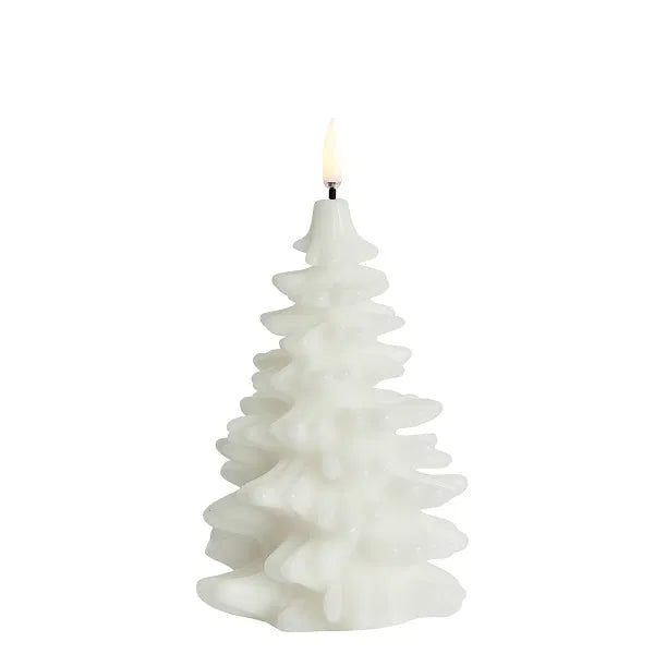Sapin de Noël en bougie LED, blanc nordique, lisse, 10 x 15 cm, Uyuni