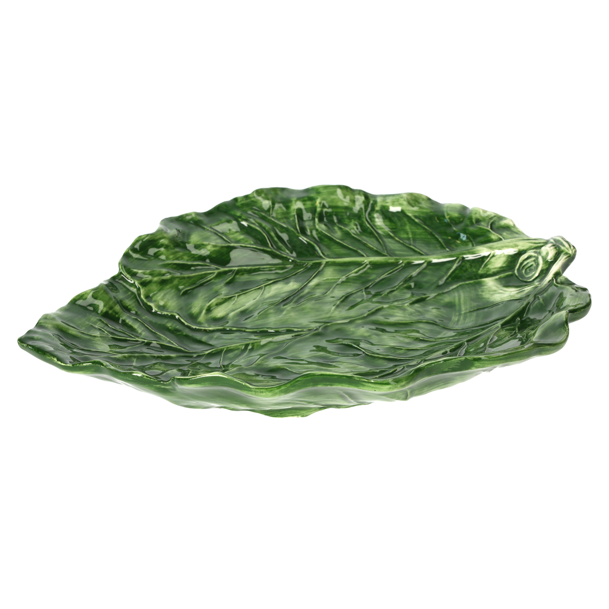 Assiette feuille de chou vert en céramique, fabriquée en Italie, diamètre 38 cm