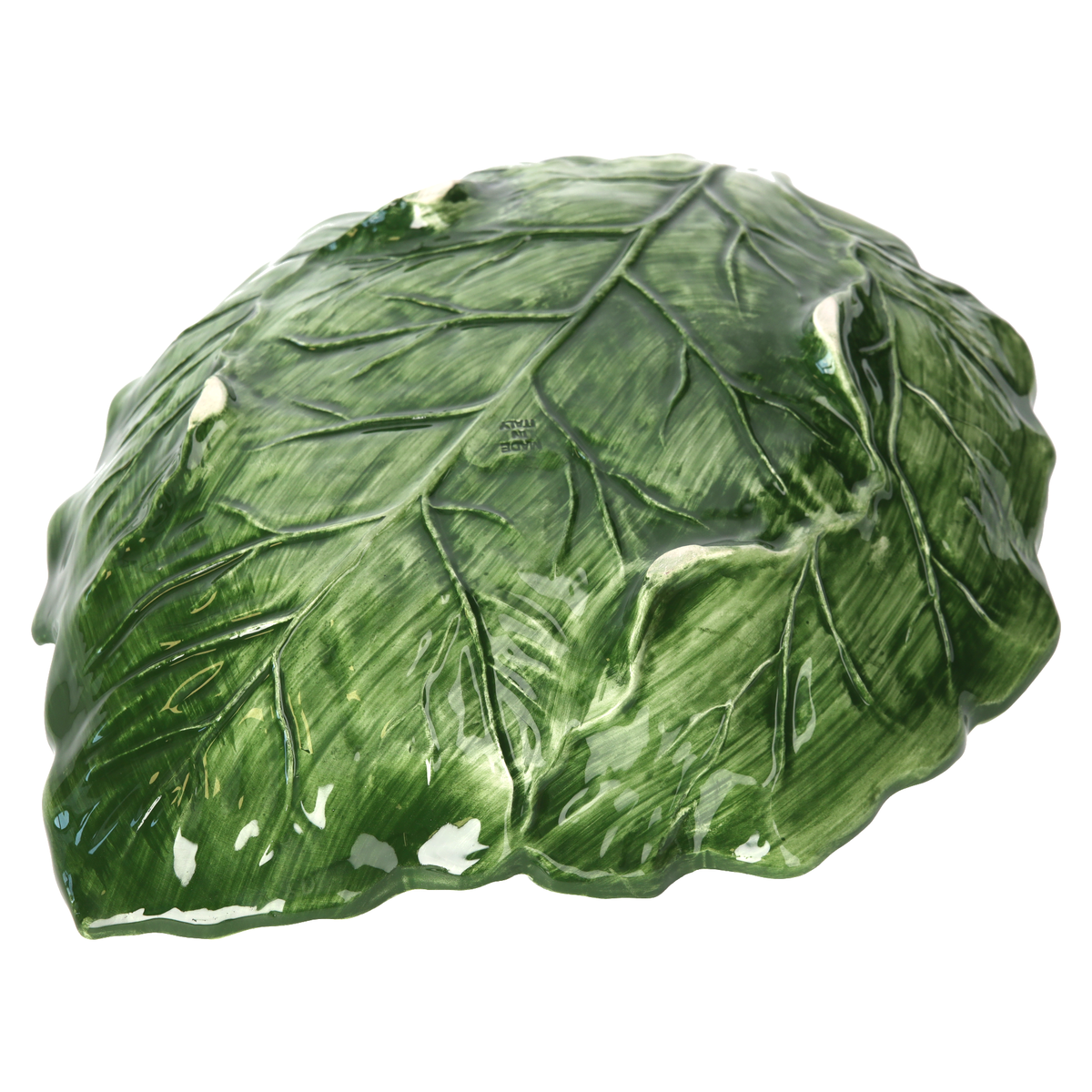 Assiette feuille de chou vert en céramique, fabriquée en Italie, diamètre 38 cm