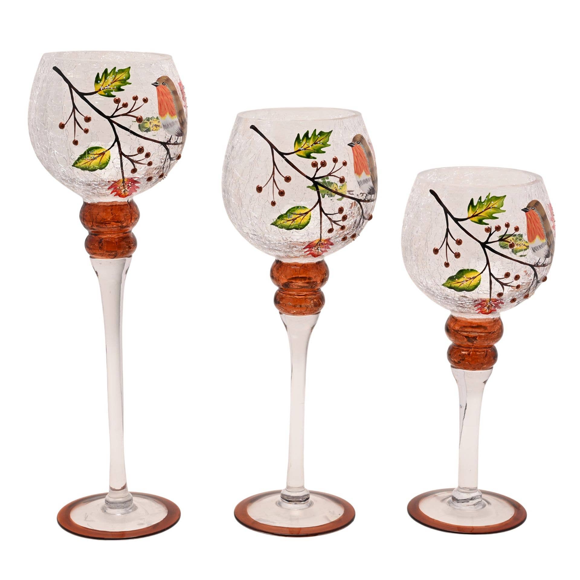 Ensemble de 3 porte-bougies Country Living Automne Robin 13x30cm, 13x35cm et 13x40cm