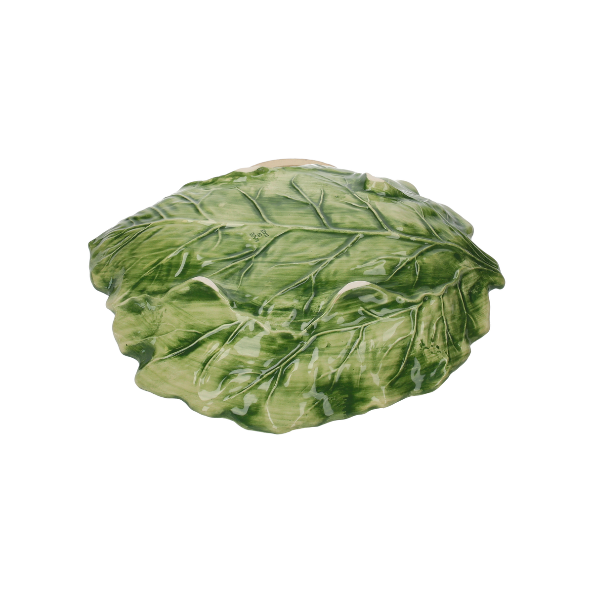 Assiette feuille de chou vert en céramique, fabriquée en Italie, diamètre 38 cm