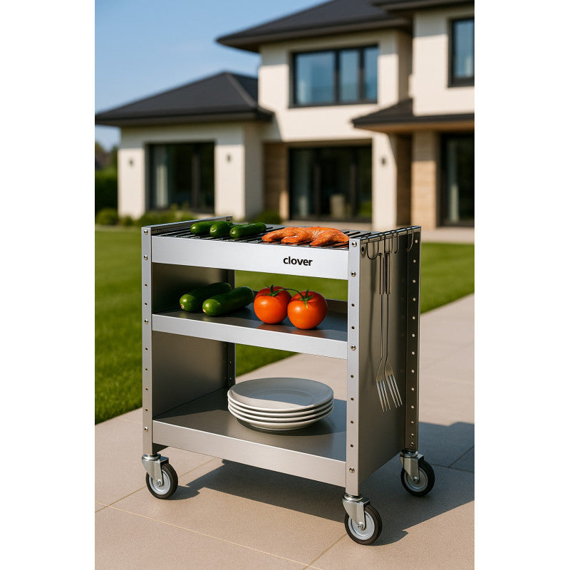Barbecue portable en acier inoxydable TRENDY, compact et élégant, 44 x 29,5 x 12 cm