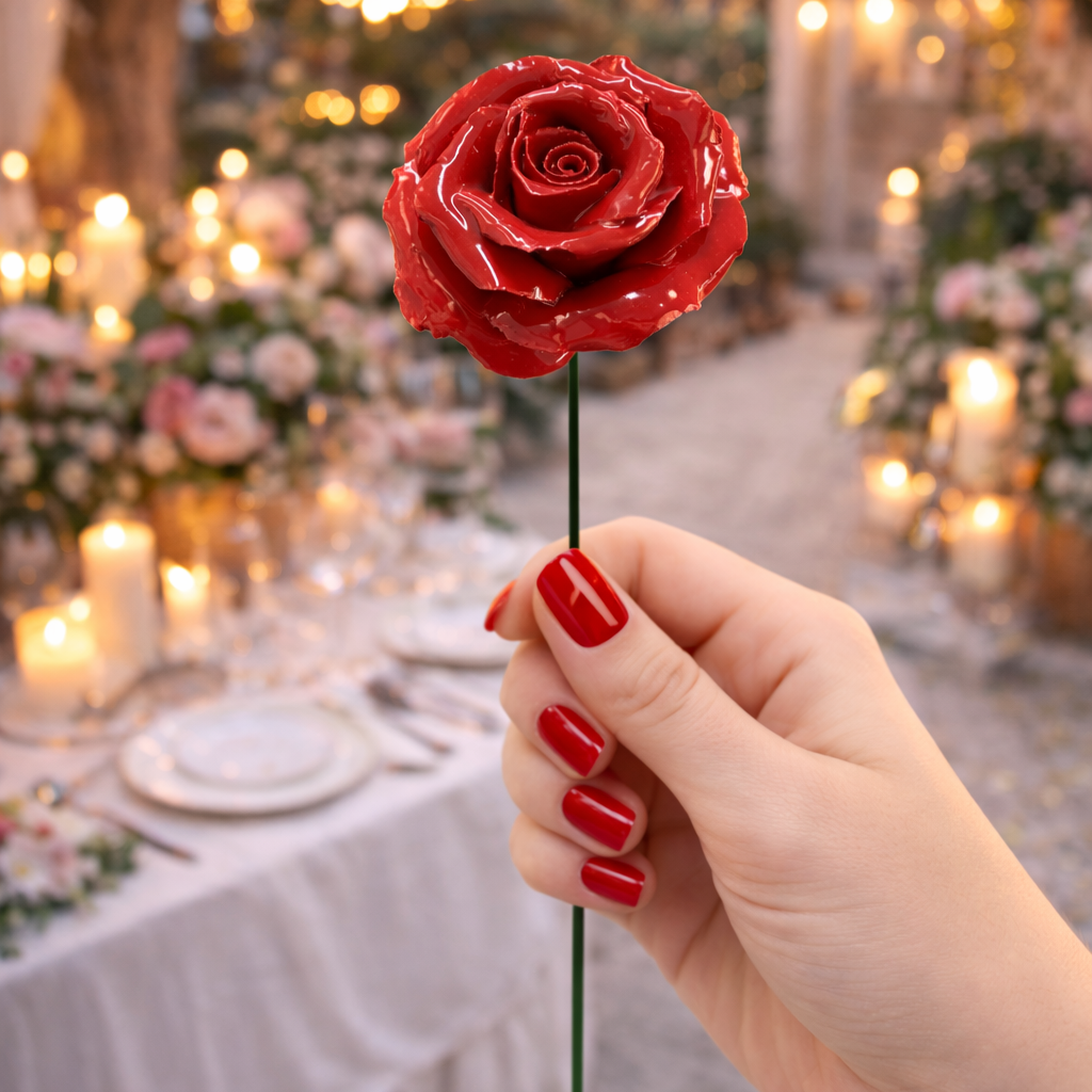 Rose Fleur italienne en céramique 6-7 cm – Capodimonte: Rosso