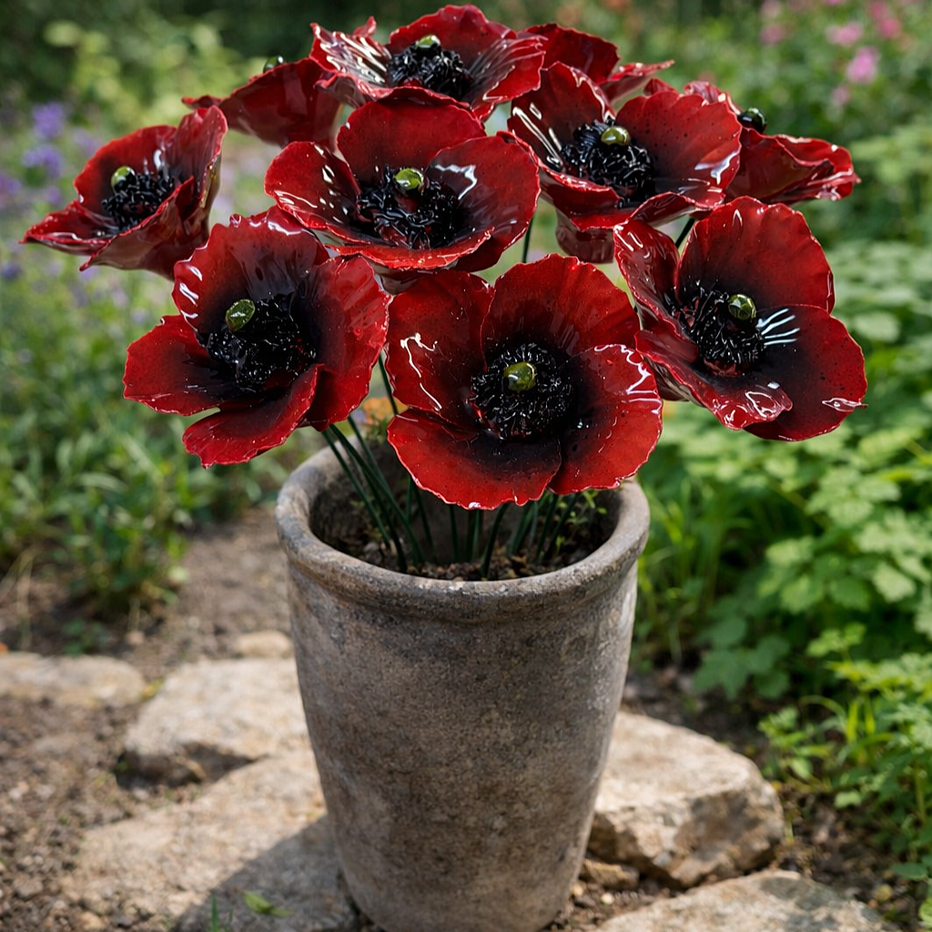 Coquelicot Fleur italienne en céramique 6-7 cm – Capodimonte: Macchie Rosse e Aran