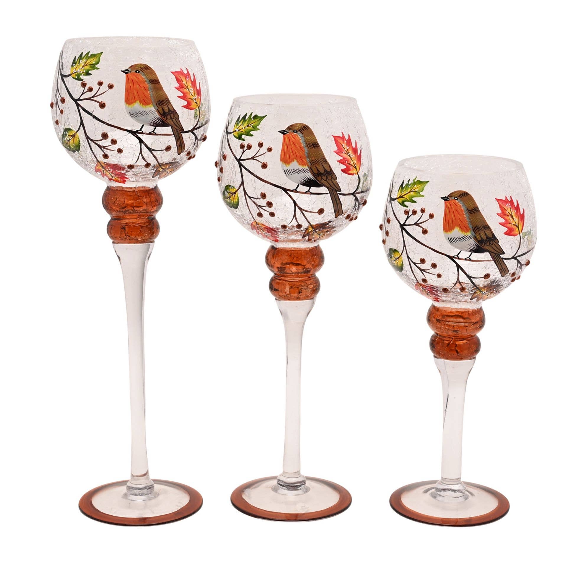 Ensemble de 3 porte-bougies Country Living Automne Robin 13x30cm, 13x35cm et 13x40cm