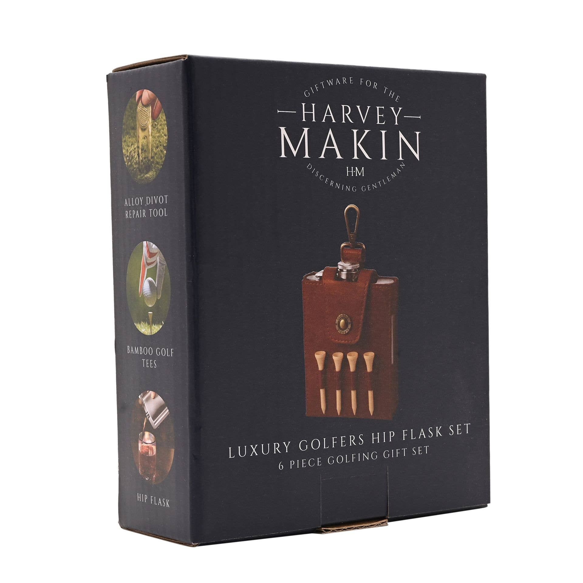 Coffret cadeau flasque de hanche pour golfeurs Harvey Makin - Tan