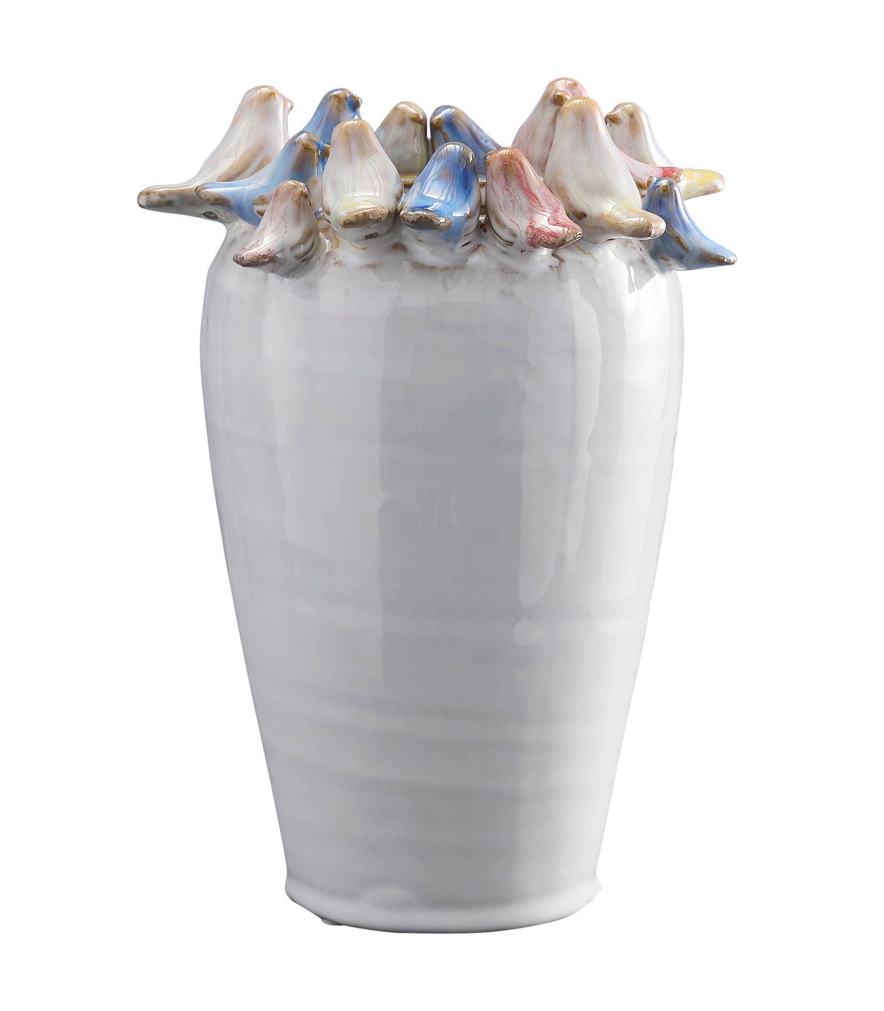 Vase M. Oiseaux Blanc, Grès 16,5 x 17 x 22,5 cm: Blanc (25)