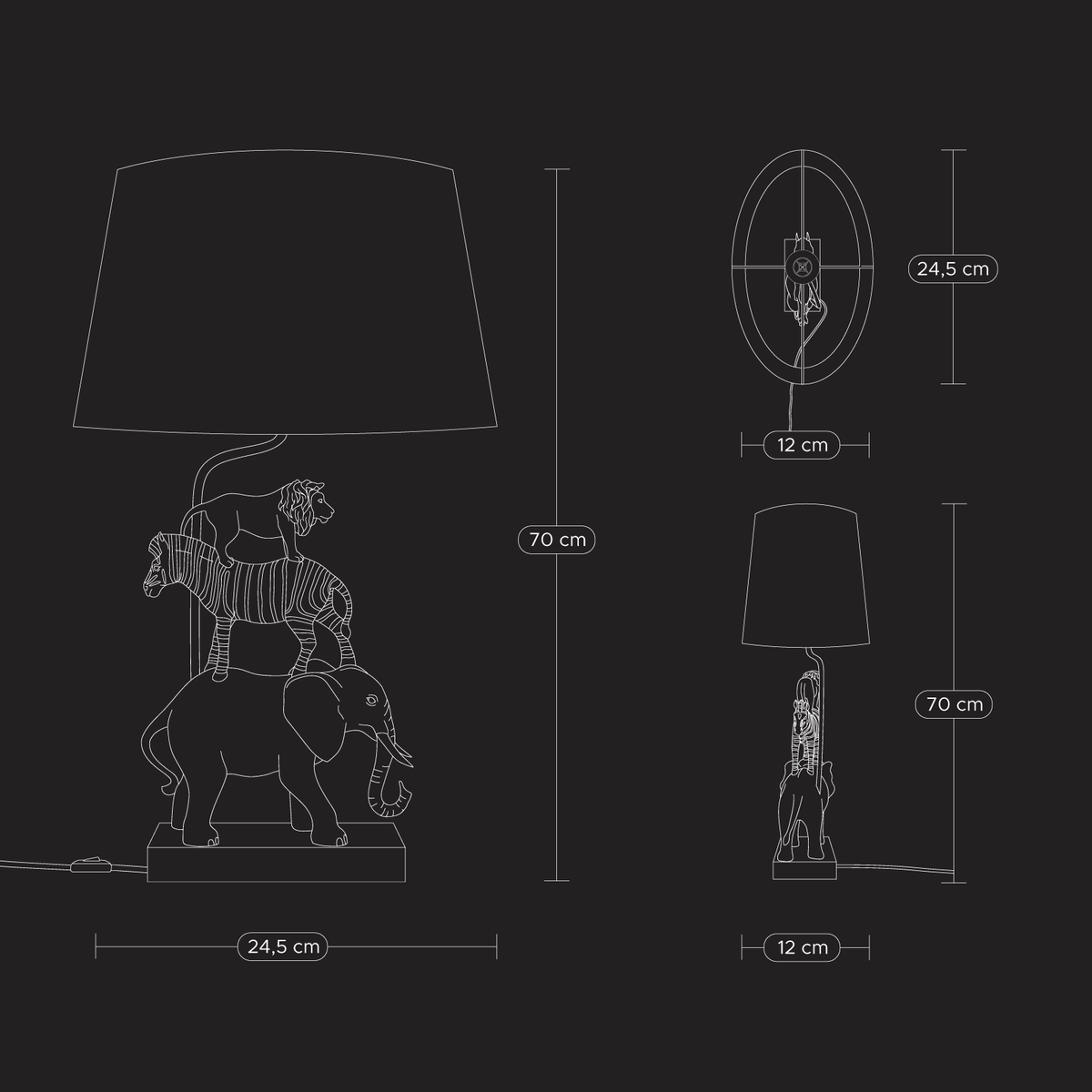 Lampe de table Safari Abat-jour Noir, Poly, H.70 cm: Schwarz (20)