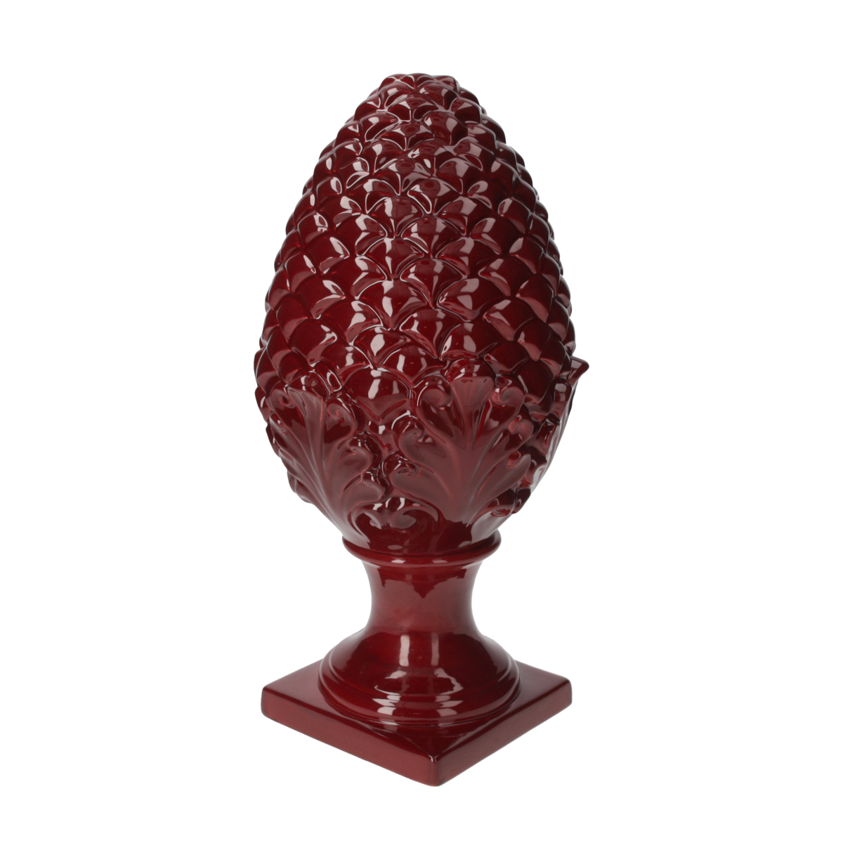 Pomme de pin décorative en céramique rouge H. 50 cm