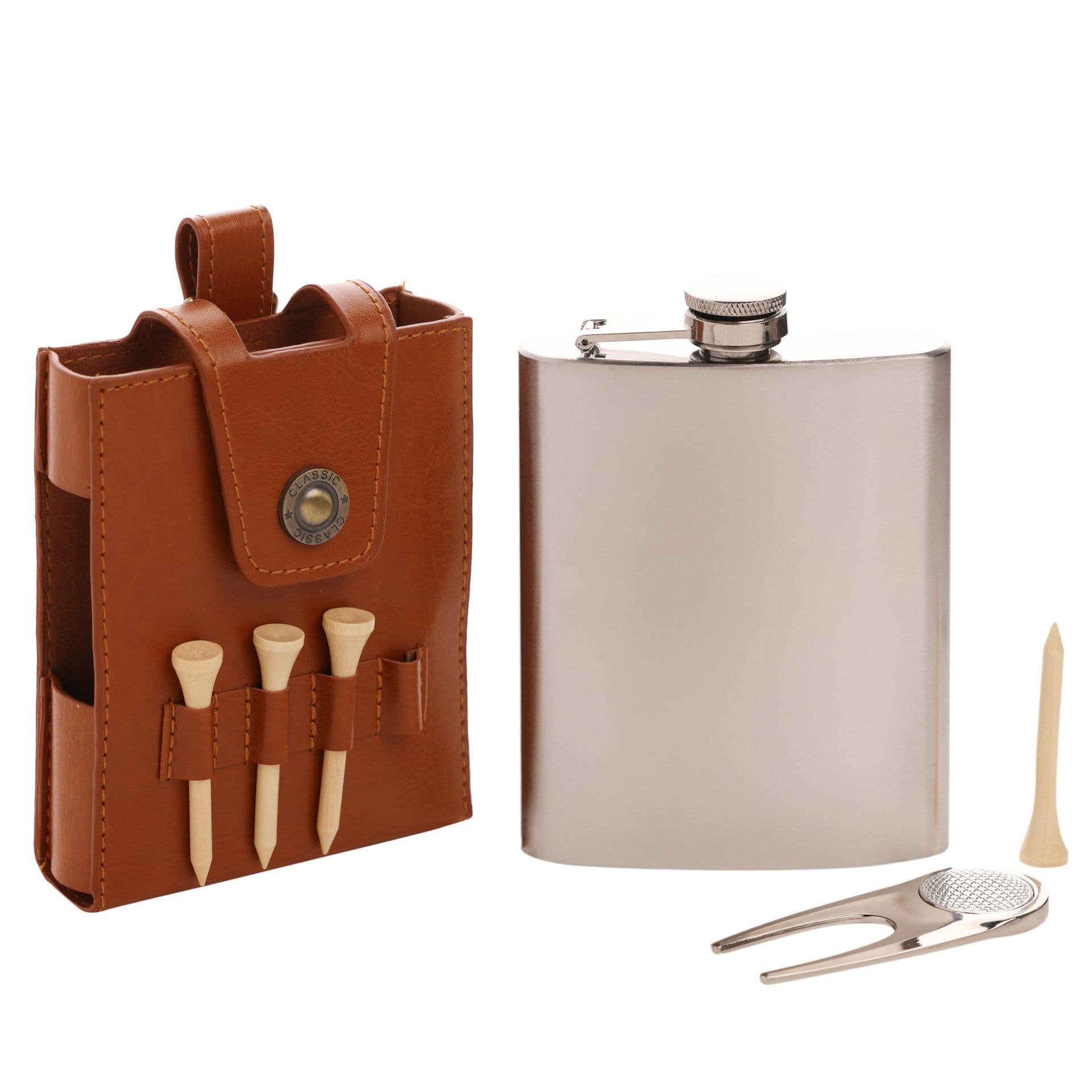 Coffret cadeau flasque de hanche pour golfeurs Harvey Makin - Tan