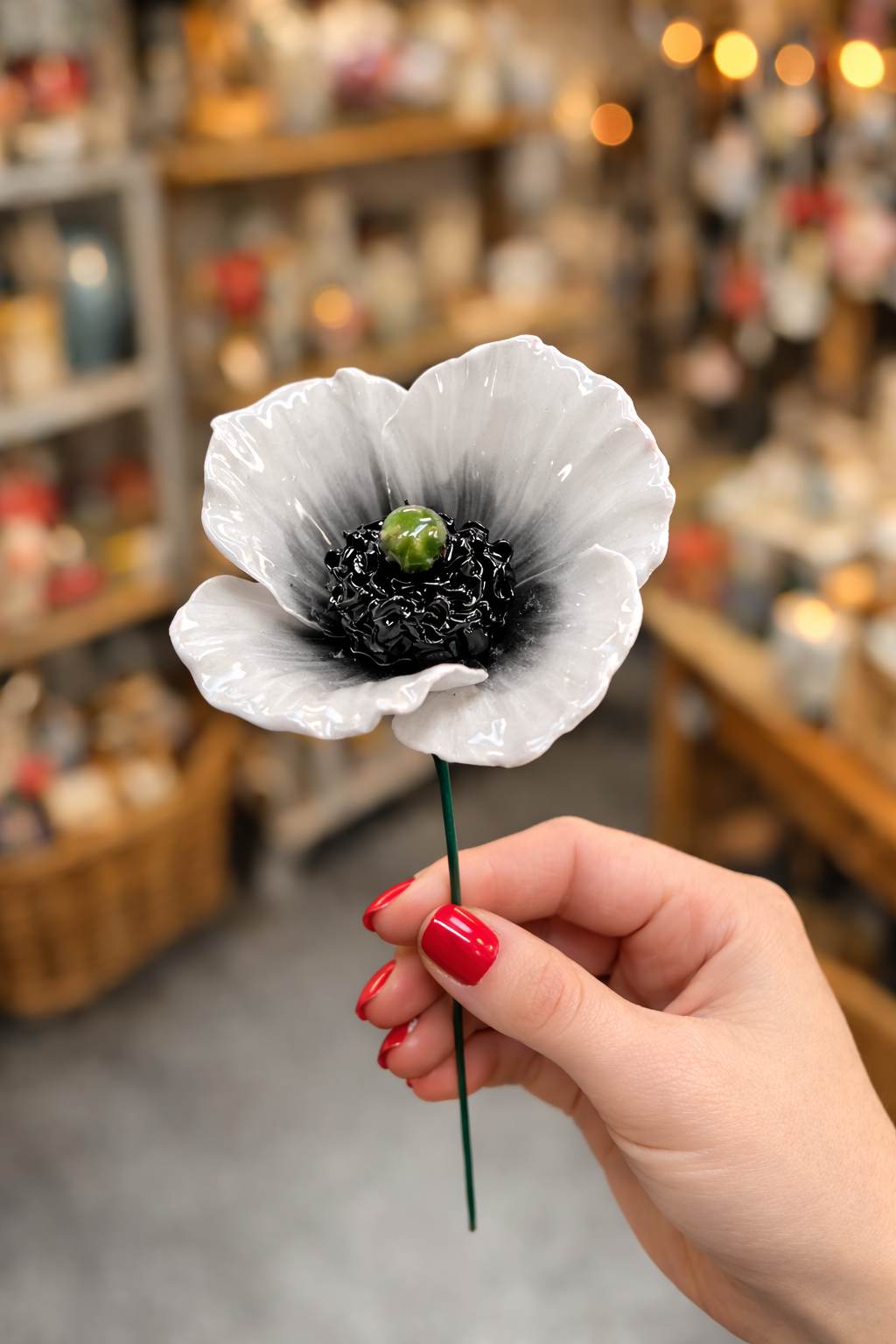 Coquelicot Fleur italienne en céramique 6-7 cm – Capodimonte: Bianco