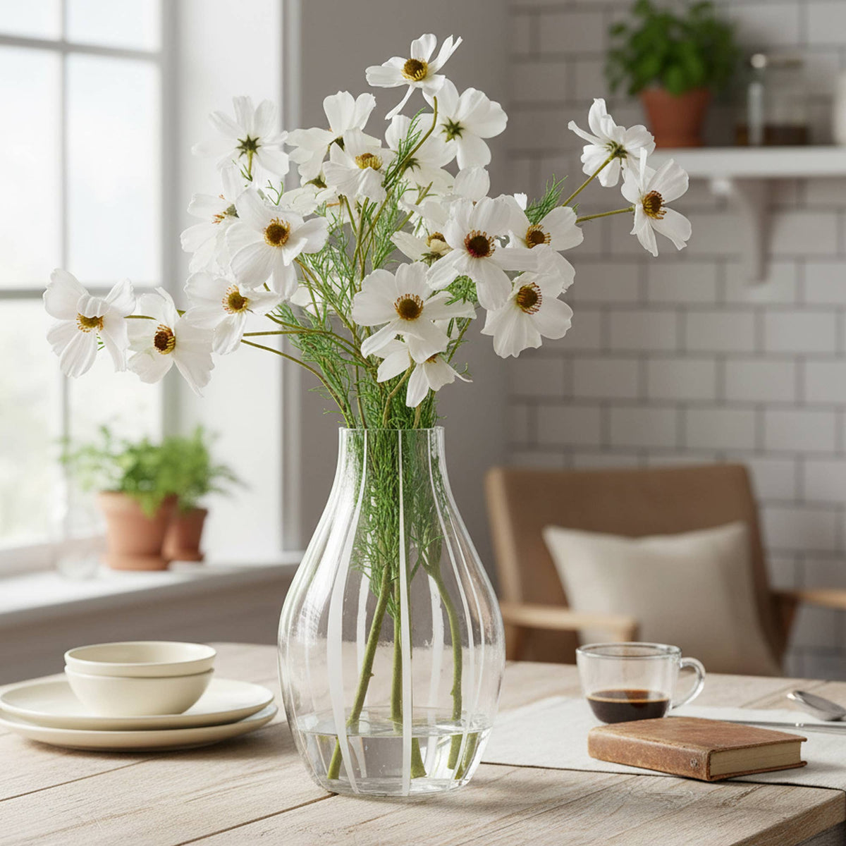 Vase en verre blanc Linea, DRH