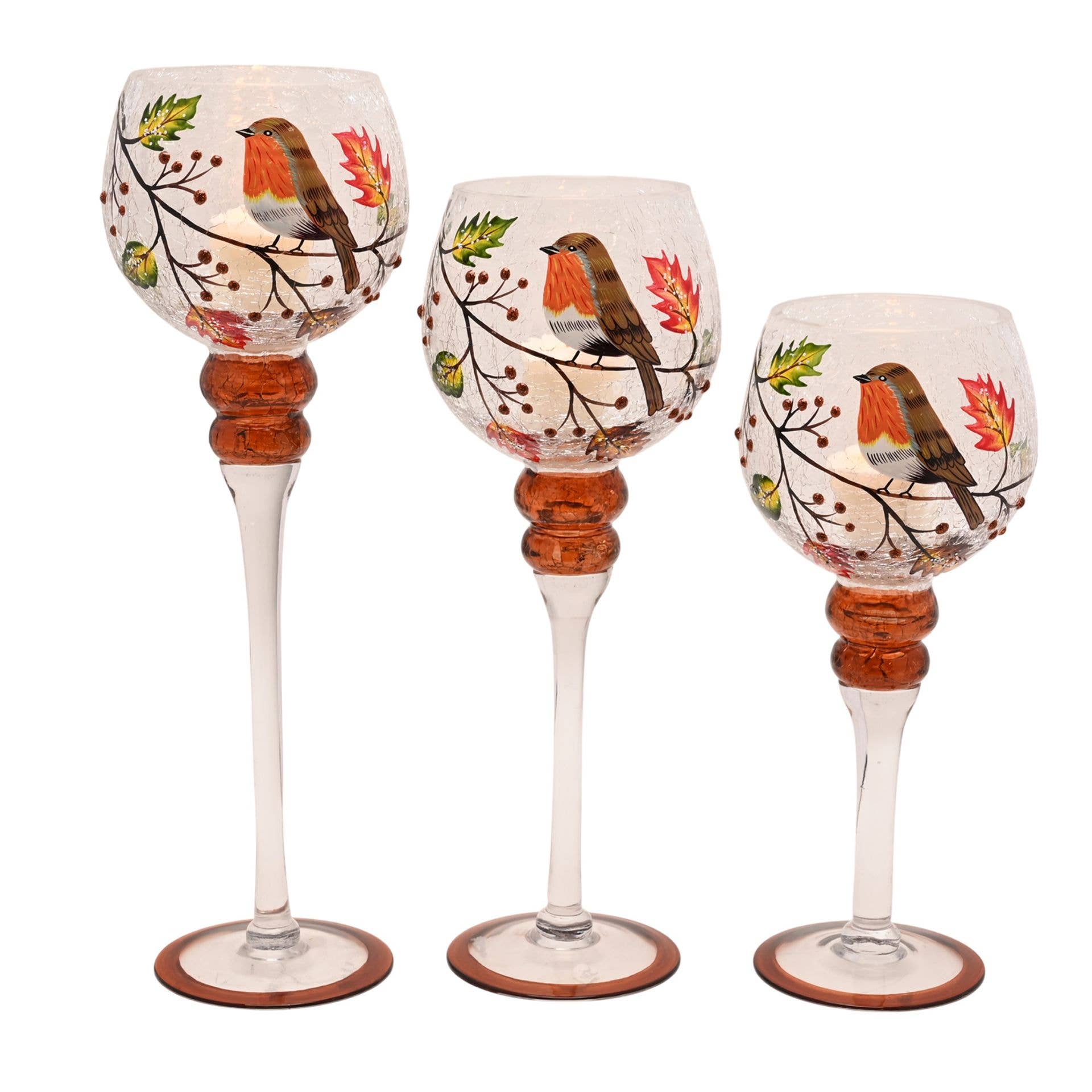 Ensemble de 3 porte-bougies Country Living Automne Robin 13x30cm, 13x35cm et 13x40cm