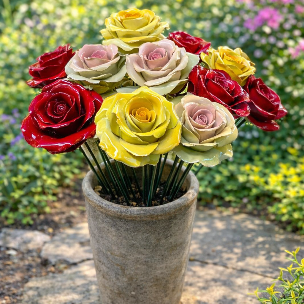 Rose Fleur italienne en céramique 6-7 cm – Capodimonte: Jaune et Orange