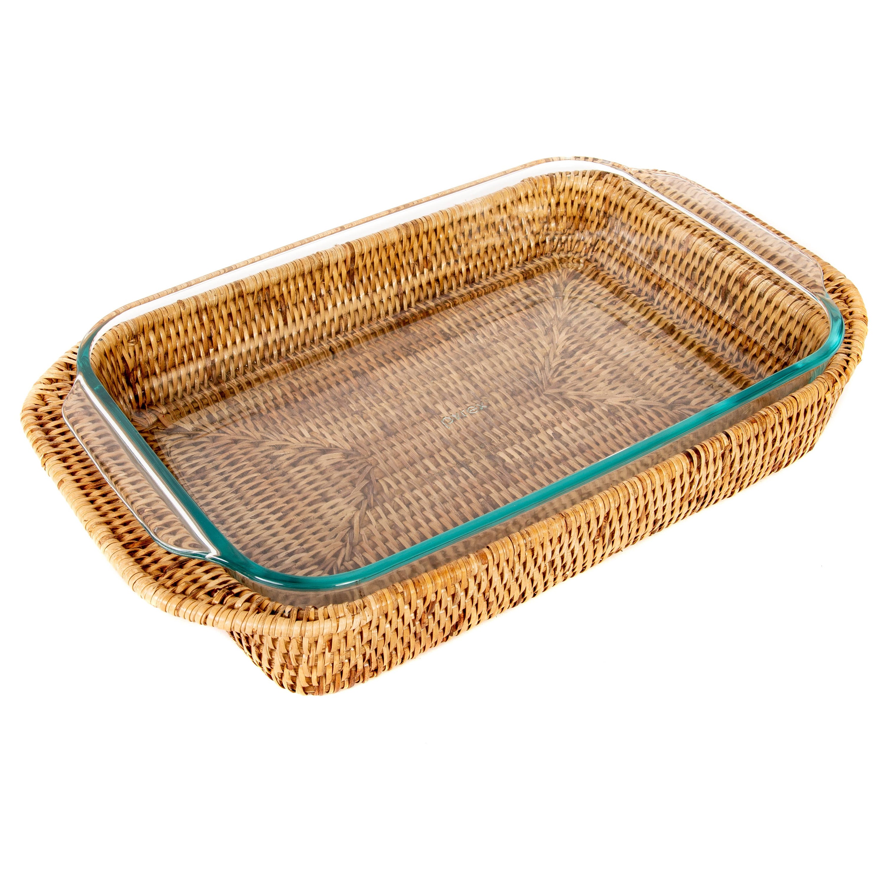 Panier rectangulaire en rotin : 13", Pyrex inclus: Lavage blanc
