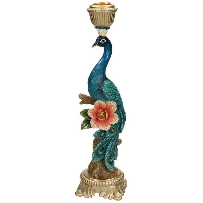 Bougeoir - Paon Multicolore - ↑ 29 cm