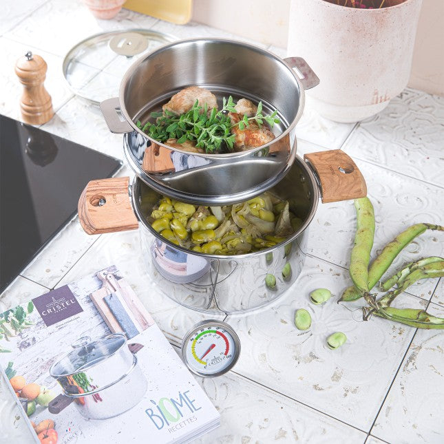 Biome 24cm Cuisson Saine, Casteline Amovible Bois d'Olivier, Cristel