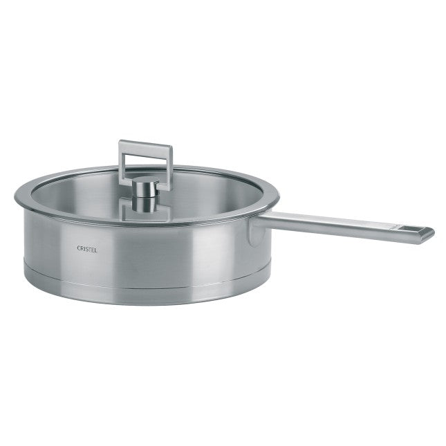 Sauteuse inox 26cm + couv. plat verre, Strate Fixe, Cristel
