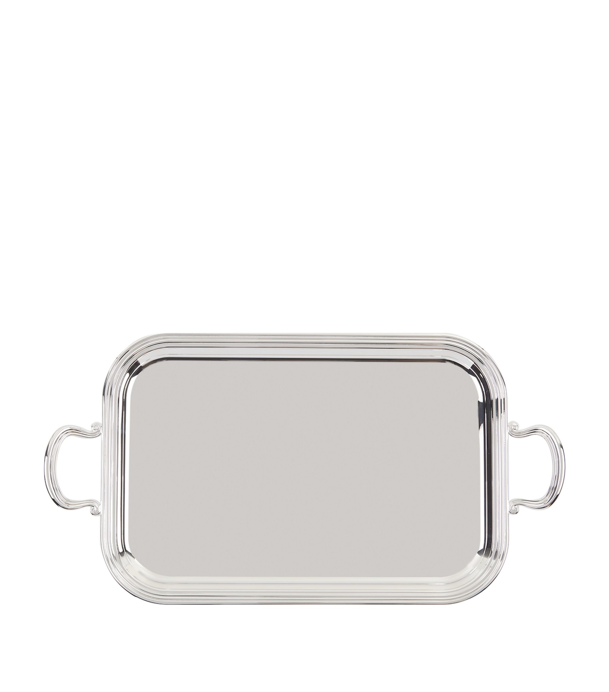 Plateau rectangulaire en métal argenté avec anses 39x26cm, Inglese, Greggio