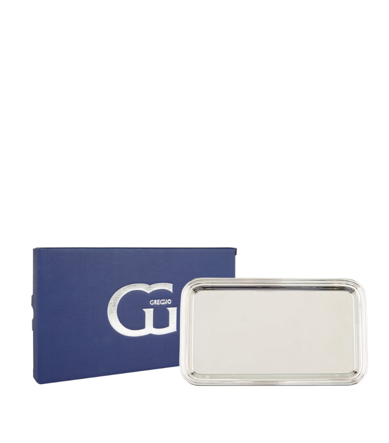 Plateau rectangulaire métal argenté 24x15cm, Inglese, Greggio