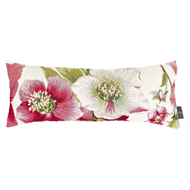 Housse de Coussin Long 22x58cm, Hellébores Fond Blanc, ART DE LYS