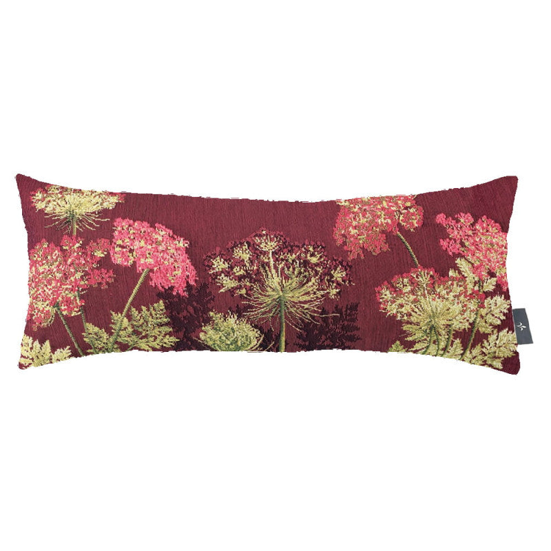 Housse de Coussin Long 22x58cm, Ombelles Rose Fond Rouge, ART DE LYS