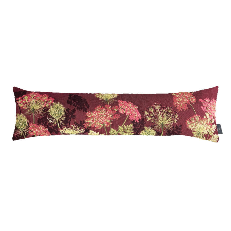 Housse de Coussin Long 22x88cm, Ombelles Rose Fond Rouge, ART DE LYS