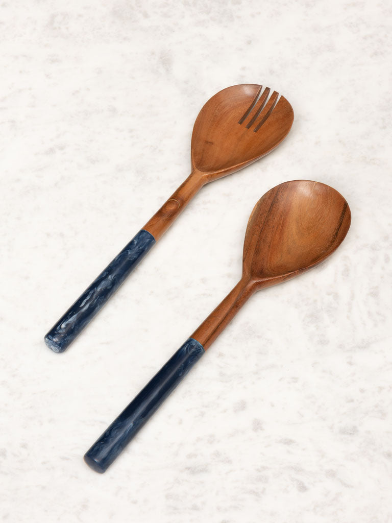 Couverts à Salade Set, Manche Bleu, Chehoma