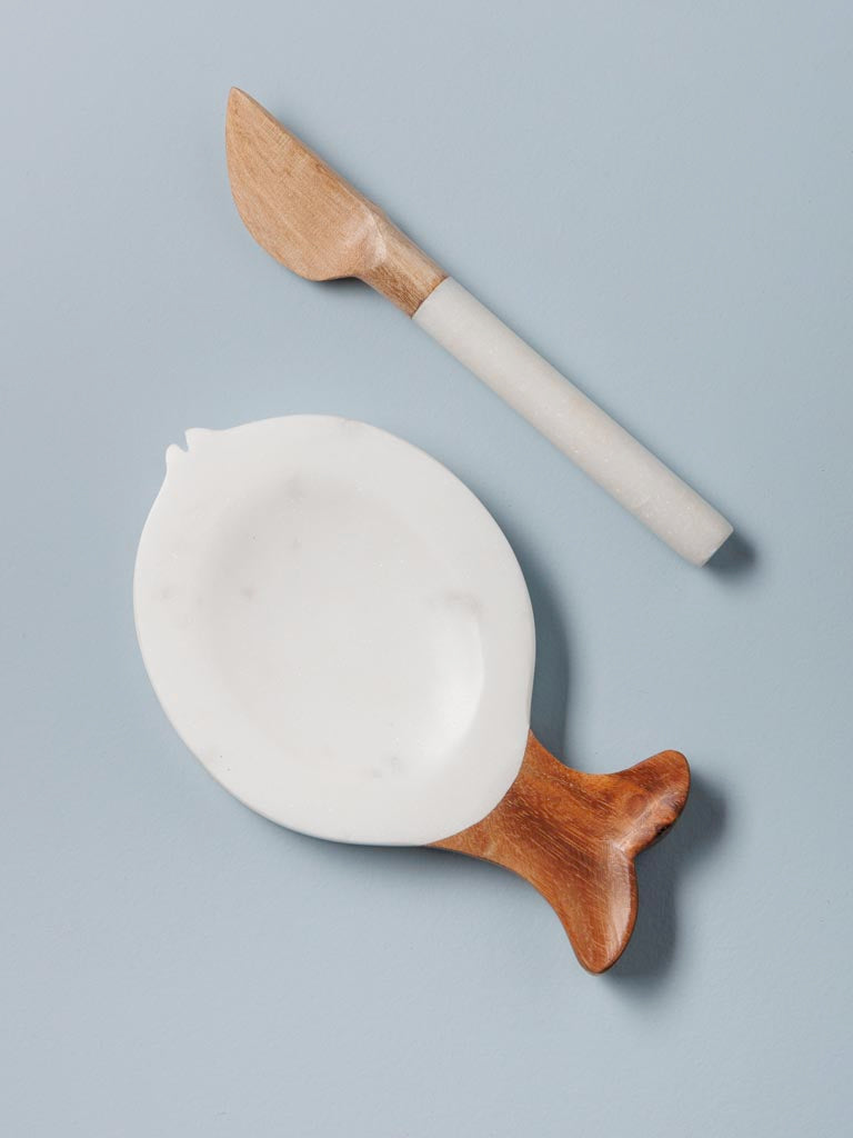 Beurrier & son couteau, Marbre blanc, Chehoma