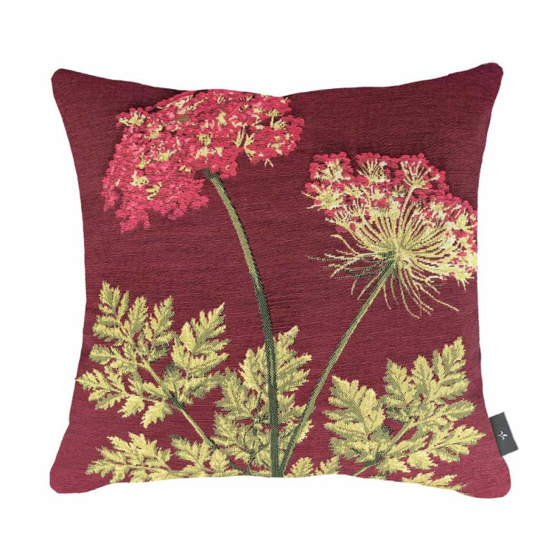 Housse de Coussin 48x48cm, Deux Ombelles Roses Fond Rouge, ART DE LYS