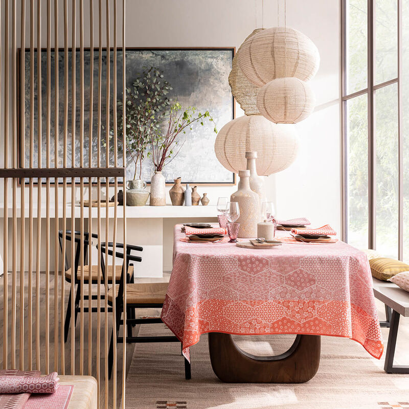 Nappe Ronde Enduite 150cm, Wagara Cerisier, Le Jacquard Français