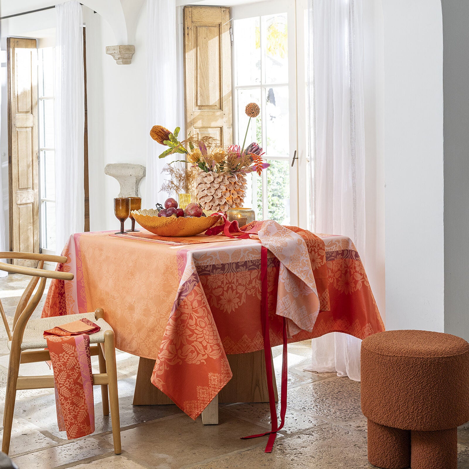 Nappe Enduite 175x250cm, Numbai Marigold, Le Jacquard Français