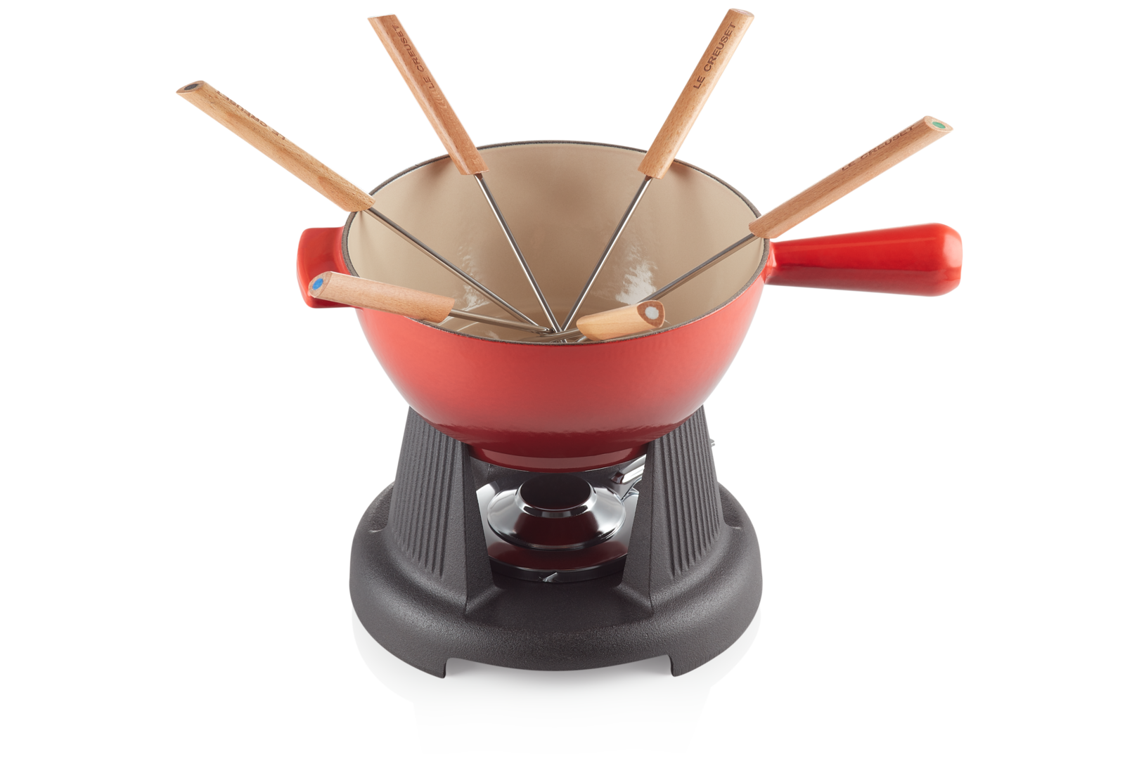 Service à fondue en fonte émaillée avec manche en fonte, Le Creuset