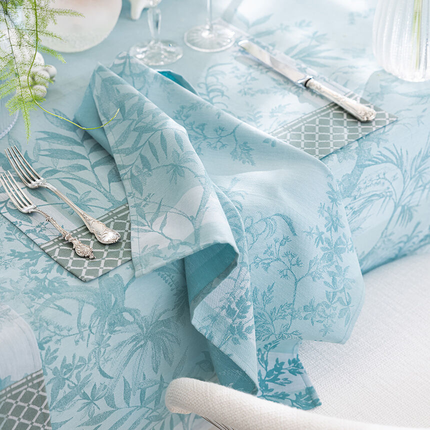 Serviette de Table 58x58cm (set de 4), Jardin d'Eden Cascade Blue, Le Jacquard Français