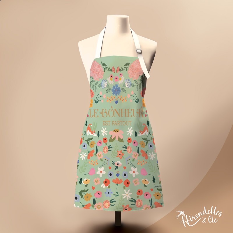 Tablier 100% coton biologique, Le bonheur est partout ( vert ), Royal Garden