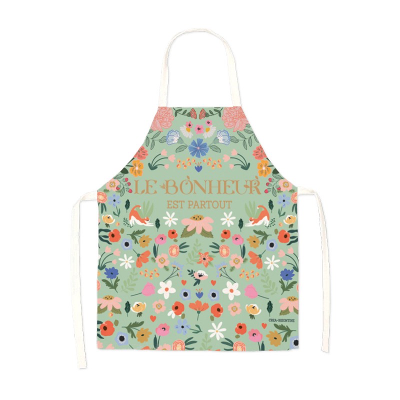 Tablier 100% coton biologique, Le bonheur est partout ( vert ), Royal Garden