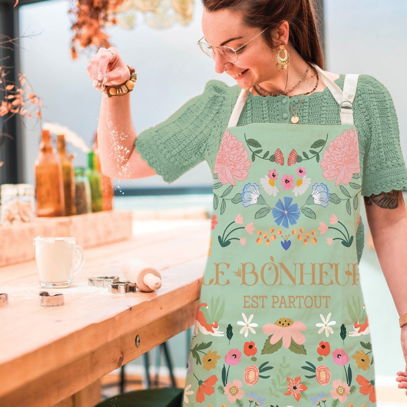 Tablier 100% coton biologique, Le bonheur est partout ( vert ), Royal Garden