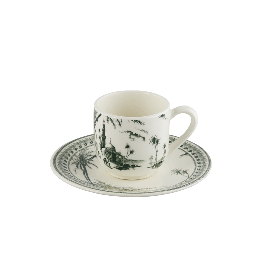 Coffee cup and saucer, Les Dépareillés Vert, Gien