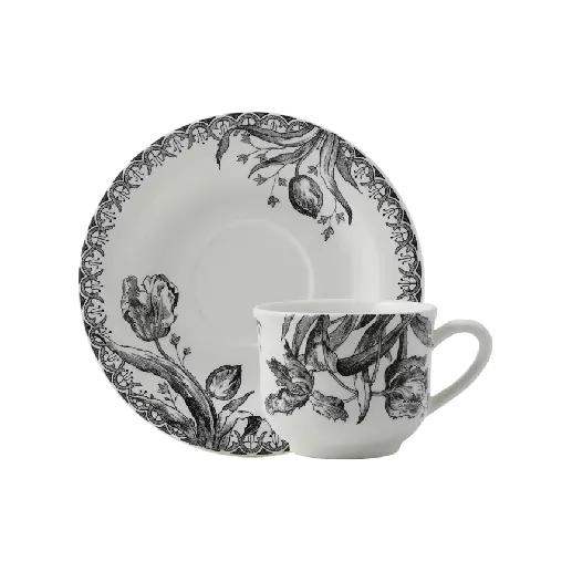 Tasse et Soucoupe à Thé, Tulipes Noires, Gien